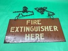Vintage Fire Extinguisher Here Metal Antique Factory Industrial Sign 7 X 14