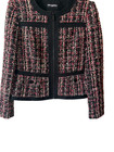 Karl Lagerfeld Paris Women s Pink Black  Tweed Zip Front Jacket Blazer