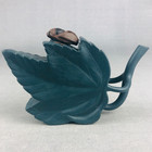 Chinese Yixing Zisha Clay Tea Pot Blue Lotus Leaf Cicada Figure Lid Boxed China