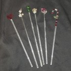 Vintage Hand Blown Glass Swizzle Sticks Cocktail Stir Rods Heart Santa Holidays