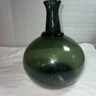 Vintage Green Glass Bottle Vase Decanter Hand Blown 9 5    Bubbles