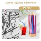 Straw Holder Dispenser For Counter - Drinking Straw Dispenser With Bamboo2352