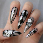 Vegas-luxe Stained Glass Casino Press On Nails Harlequin Black White Handmade