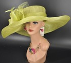 Kentucky Derby Hat Church Wedding Wide Brim Sinamay Hat Carriage Hat Lime Green