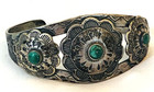 Old Pawn Native Navajo Turquoise Sterling Silver-hand Stamp-concho Cuff Bracelet