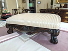 Elegant Antique Footstool   Ornate Hand-carved Rococo Revival   Lovely Recovered