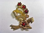 Antique Sterling Silver Victorian Gold Clad Faux Ruby Large Brooch Sale 50354
