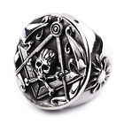 Men s Big Heavy Masonic Skull Ring Stainless Steel Vintage Biker Ring Size 7-15