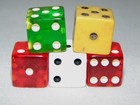 5 Vintage Assorted Bakelite Dice  Translucent Green  Red   Opaque Butterscotch
