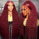 Long Curly Lace Front Wigs Burgundy Wine Red Hair Pre Plucked Natural Hairline