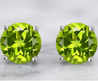 Natural Peridot Round Cut 2 00 Ct Solid 14k White Gold Fashion Stud Earrings
