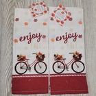 Lot Of 2 2 Pk Fall Floursack Hand Towels Enjoy Bicycle Leaves Checkered Harvest