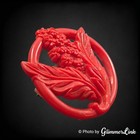 Vintage Red Floral Molded Plastic Brooch - Early Thermoplastic Mid Century Pin