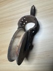 Antique Cast Iron Farm Well Pulley   Vintage Primitive Barn Hoist W Wooden Wheel