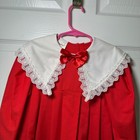 Vintage Mini World Red Pleated Dress With Lace Collar Bow Girls Size 8