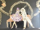 Vintage Pierrot Style Framed Embroidery Art Textile Art Kids Children s Art