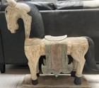 Antique Norwegian Hand Painted Carved Wood Horse Statue 35  T 33  W