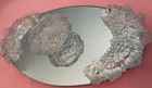 Vintage Pressed Glass Vanity Oval Mirror   Dresser Powder Jar With Matching Top 