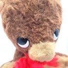 Vintage Brown Bear Plush Sad Eyes Red Ribbon Stuffed Animal Small Retro Toy 10 