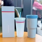 Starbucks 2cups Set 16oz Blue Stainless Steel Tumbler With Pp Straw Summer Cup