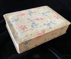 Antique French Floral Fabric Covered Box Filled 19 Lace Fripperies One On Card