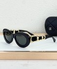 Chanel Luxury Designer Sunglasses Oval Cat Eye Frame Gold Cc Chain Temples New