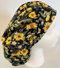 Yellow Flowers On Black Print Size Medium Medical Bouffant Scrub Cap Surgery Hat