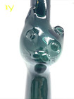 Cat Figural Glass Bottle Dark Smoky Teal Blue Green Empty Wine Bottle Italy