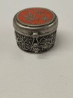 Vintage Small Velvet Lined Jewelry Casket Pill Box  1 X 1 2  Orange Enamel Hinge