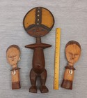 Lot 3 Ghana Carved Wood Akuaba Fertility Doll Figure African Ashanti Cowrie Vtg