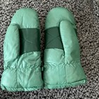 Vintage Green Ski Snow Mittens Nylon Small Tear   Chicken Feather Filling   Down