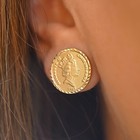 14k Solid Yellow Gold Queen Elizabeth Coin Earrings 15mm Tehrani Jewelry