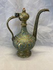 Antique Islamic Bronze Qajar uzbek Dallah Or Ewer  Coral  Turquoise ruby