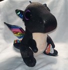 Ty Beanie Boos Anora Black Rainbow Dragon 9  Plush Rainbow Wing
