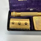 Antique Gillette Gold Safety Razor Set Open Comb Blade Bank Purple Case Usa