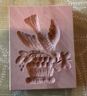 Vintage Wood Springerle Cookie Mold Stamp Bird On Basket Of Fruit