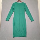 Womens Bodycon Stretch Green Long Sleeve Round Neck Midi Dress Size L 05