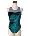 Gk Elite Vtg Two-tone Evergreen Crushed Velvet Iridescent Tank Leotard Size Axl