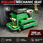 Mechanics Roller Work Seat W  3-drawer Tool Box Storage Tray Padded Stool Green