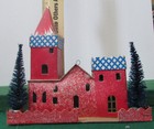 Original Set Of 12 Old Vintage Japan Putz Cardboard Houses  A Village For Lights