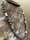 Authentic Native American Navajo Handmade Silver Pearl Beads Necklace 22    Signed