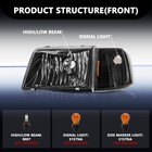 Headlights Corner Light Set For 1993 1994 1995 1996 1997 Ford Ranger Black Amber