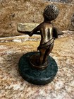 Antique   Vintage French Boy Bronze Sculpture On Marble - Soap Bar Holder Caddy