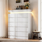 54  Tall 5 Drawer Dresser For Bedroom  White Dresser With Led Light And Power Ou