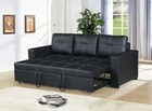 Sectional Sofa Pull Out Bed Living Room Couch Black Faux Leather Tufted Convert