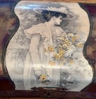 Antique Brown Celluloid Victorian Lady With Yellow Flowers Vanity Dresser Box