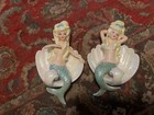 Vintage Lefton Shell Mermaid   s Ceramic Wall Plaque Figurine Decoration Set X2