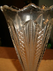 Vintage 10 5  Tall Elegant Slim Footed Clear Glass Vase Intricate Pattern Design