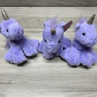 Lot Of 3 Fao Schwarz Sparklers Purple Lavender Baby Unicorn Plush Stuffed 8-inch