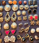 Lot Of  Vintage Clip On And Screw Back Earrings Large Pearl Cabochon Silver Gold